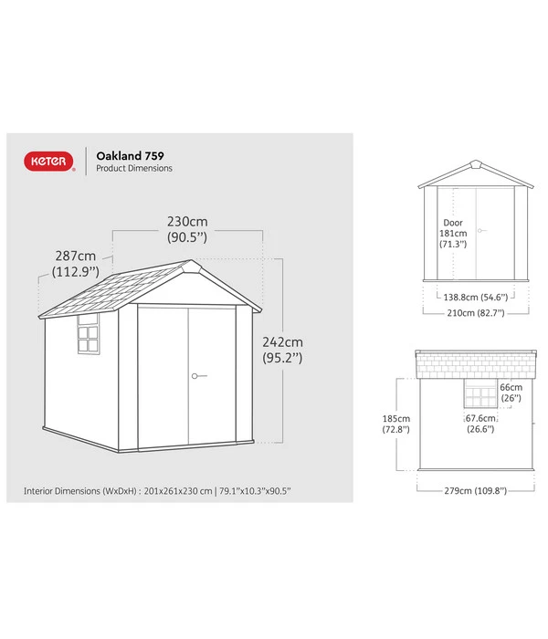 Keter Kunststoffgerätehaus Oakland 759, Ca. B230/H242/T287 Cm 5 Keter Kunststoffgerätehaus Oakland 759, Ca. B230/H242/T287 Cm – Bild 5