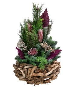 Grabgesteck In Wurzelholz-Schale, Rund, Pink, Ca. Ø35/H60 Cm