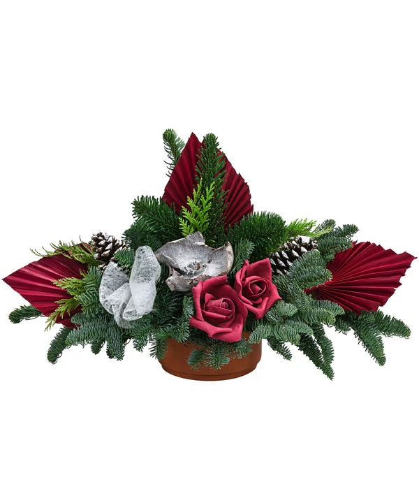 Grabgesteck Im Terrakotta-Topf, Oval, Rot, Ca. B50/H35/T30 Cm 1 Grabgesteck Im Terrakotta-Topf, Oval, Rot, Ca. B50/H35/T30 Cm