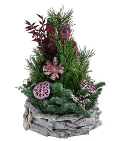 Grabgesteck In Rinden-Schale, Rund, Rosa, Ca. Ø30/H40 Cm