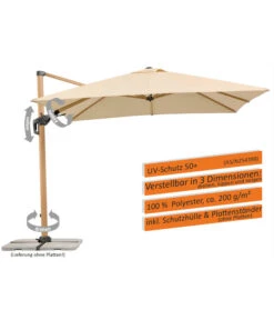 Schneider Ampelschirm Rhodos Twist Woody, Quadratisch, Ca. B300/T300 Cm -Gartenbedarf Kollektion 6953467 WE IG 001 SchneiderAmpelschirmRhodosTwistWoodynatur